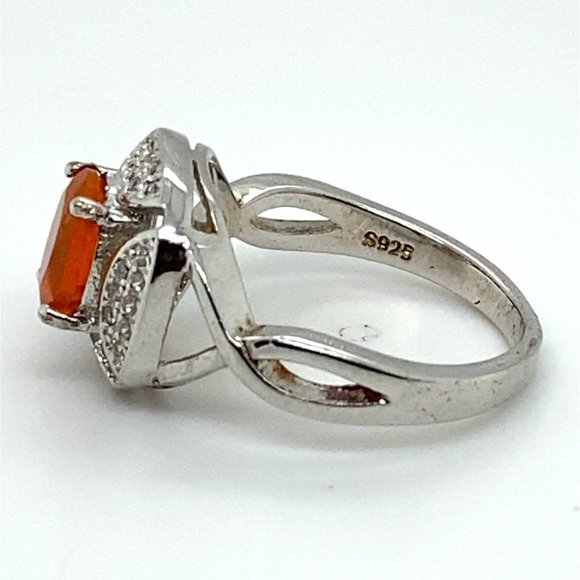 Fire Opal .75ct Platinum Finish Solid 925 Sterling Silver Ring - Picture 6 of 6